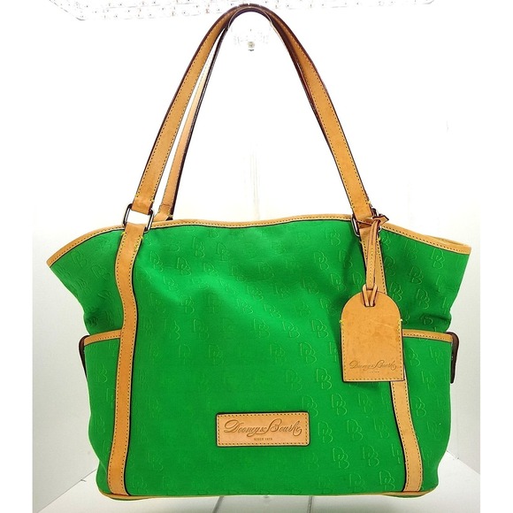 Dooney & Bourke Handbags - Dooney & Bourke Emerald Green Canvas Leather Trim Tote Bag w luggage tag